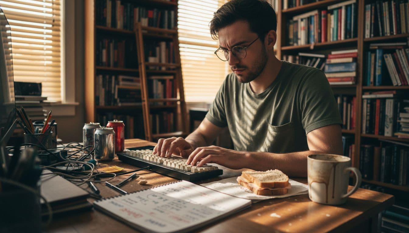 Writer creating unique content at desk