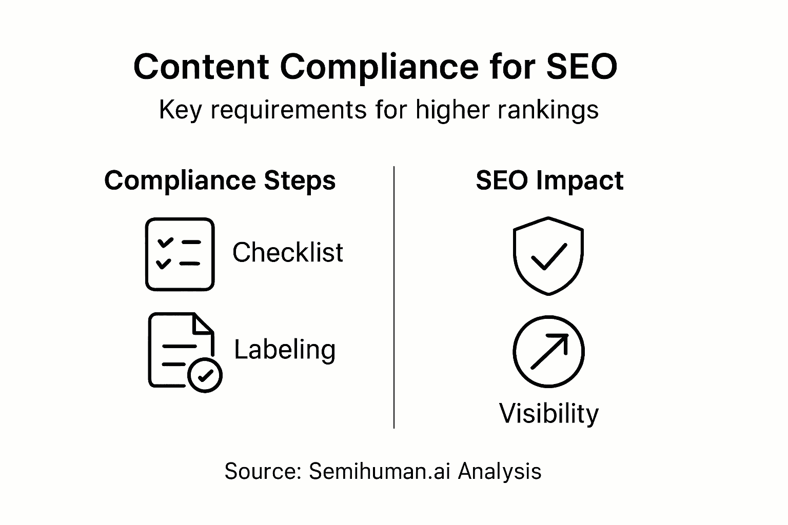 Infographic showing SEO compliance steps and impacts