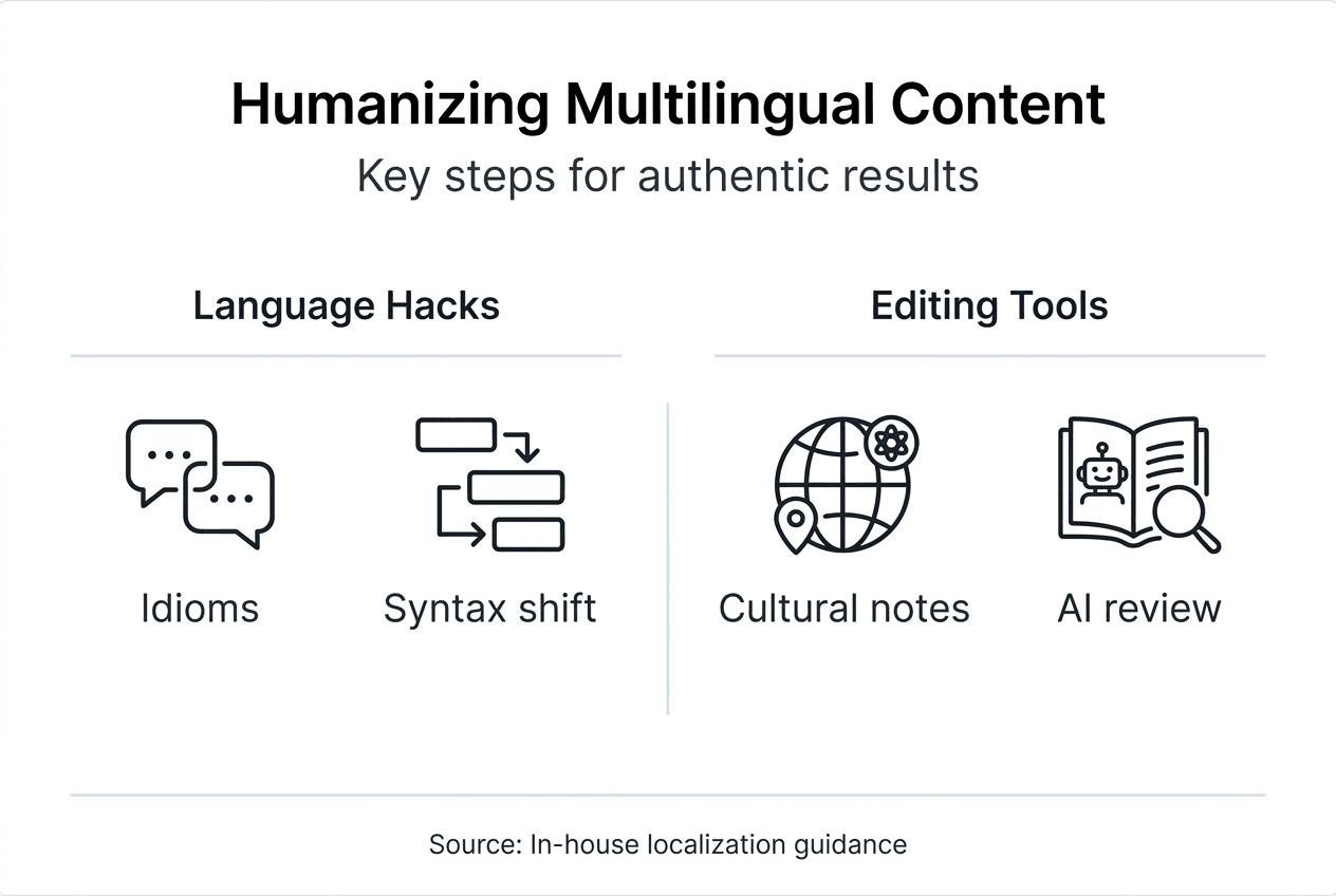 Infographic of techniques for humanizing multilingual content