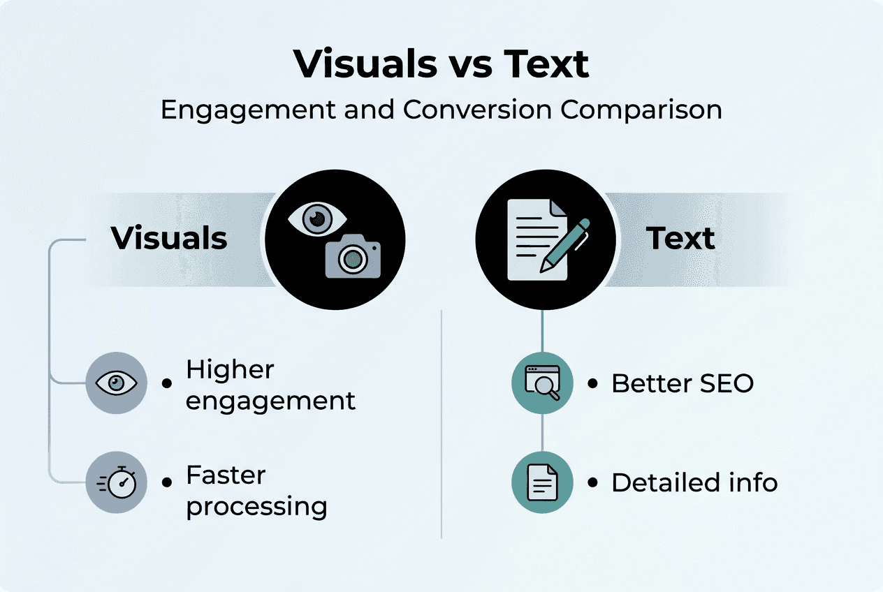 Infographic comparing visuals and text impact