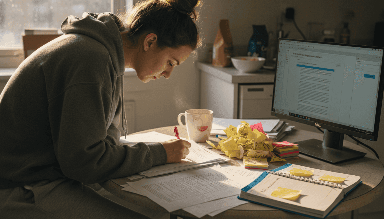 Student revising paper with missed citation