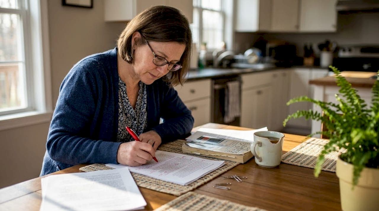 Editor marking up printed article draft