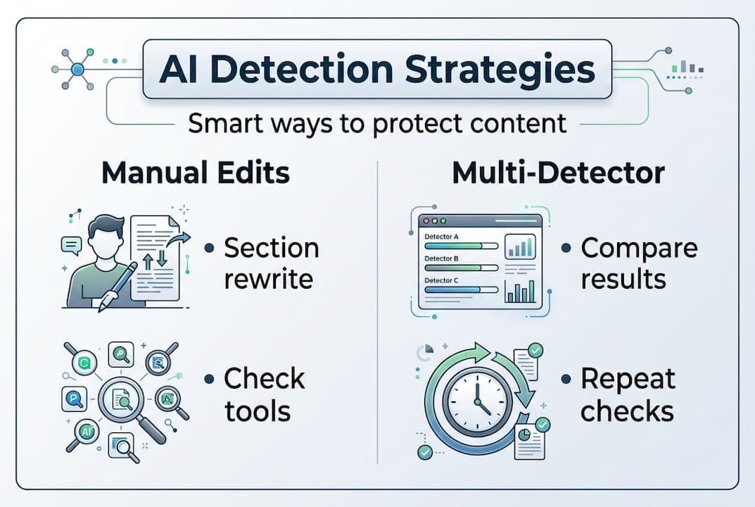 Infographic showing strategies for ai plagiarism detection
