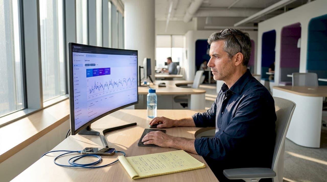 Marketer checks search traffic drop analytics