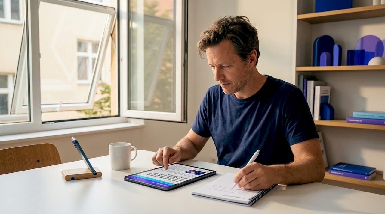 Freelancer verifying content at home workspace