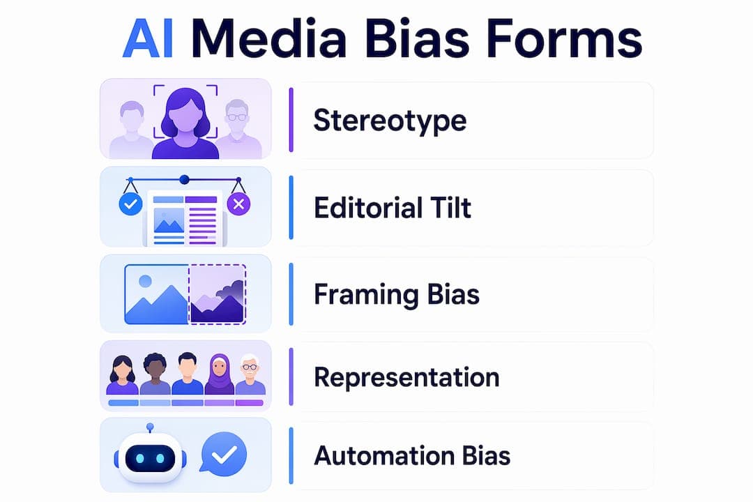 Infographic illustrating types of AI media bias