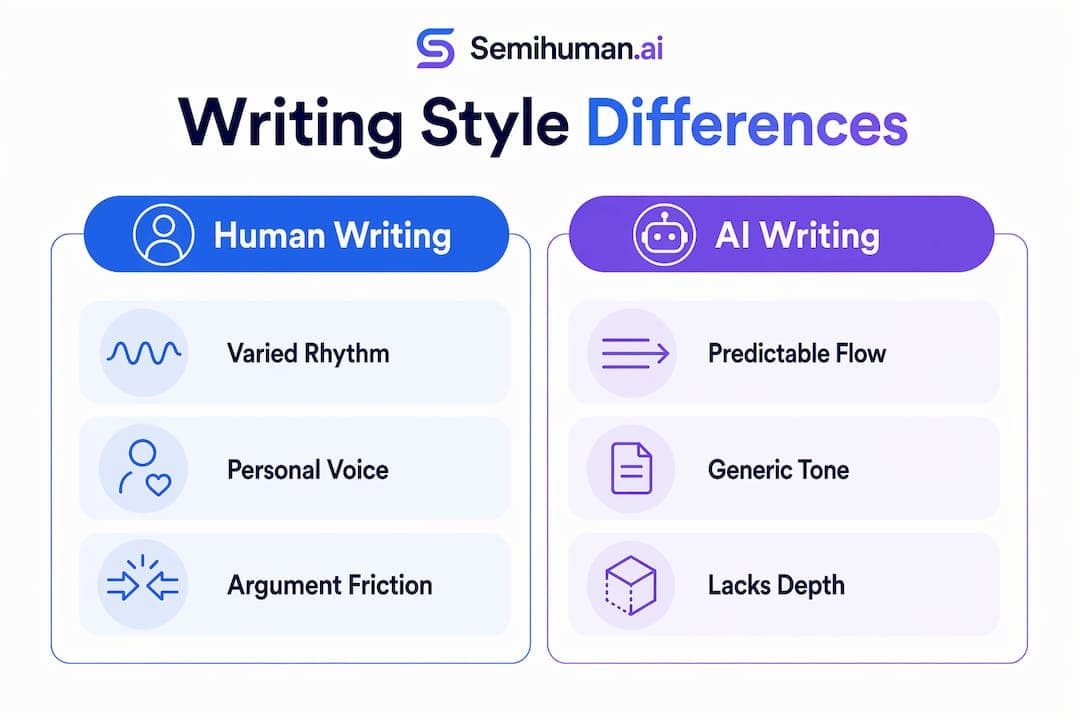 Infographic comparing human and AI writing styles