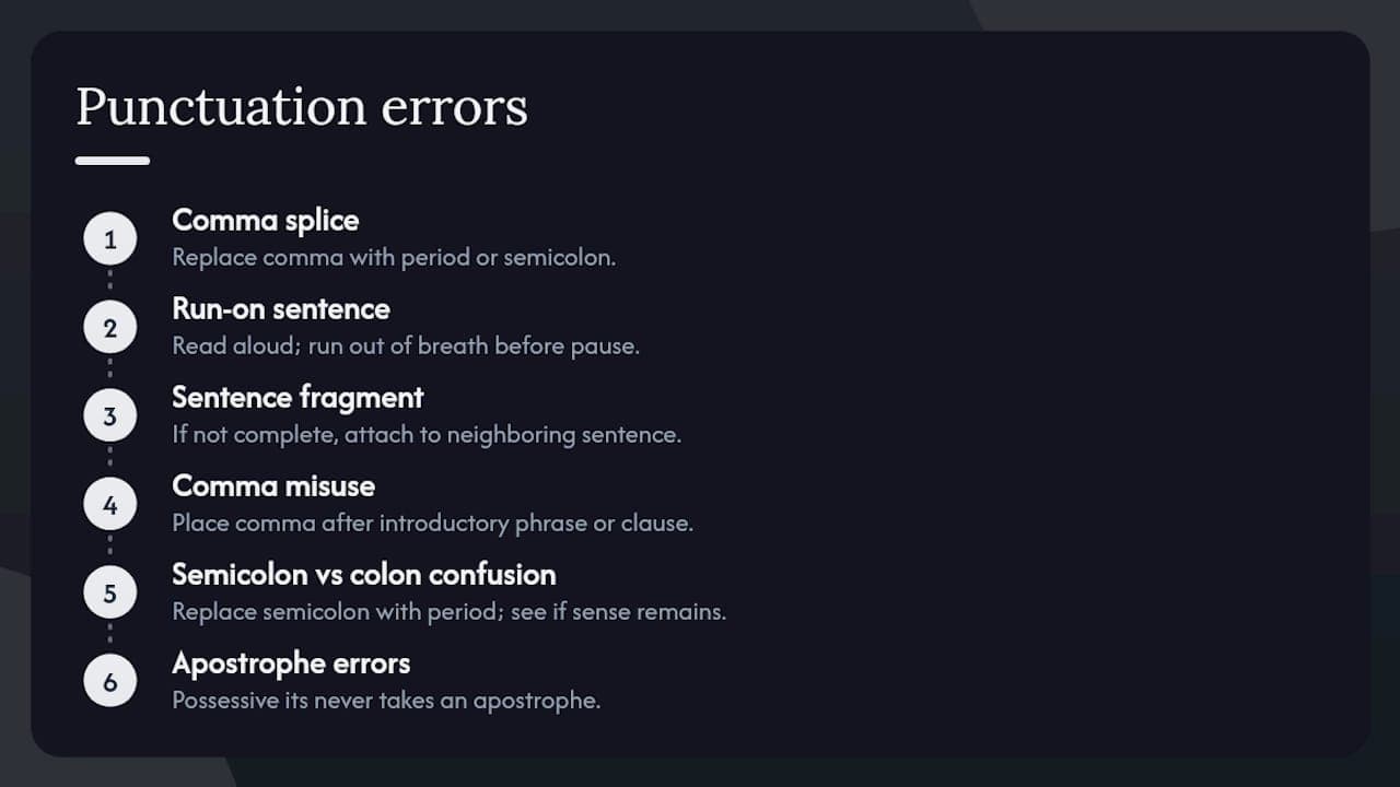 Diagram of common punctuation errors